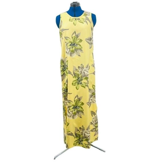 Vintage Tommy Bahama Silk Maxi Dress In Tropical Yellow Floral Women’s Size S - Picture 1 of 14